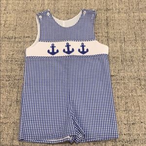 Smocked Auctions Blue Anchor Onesie